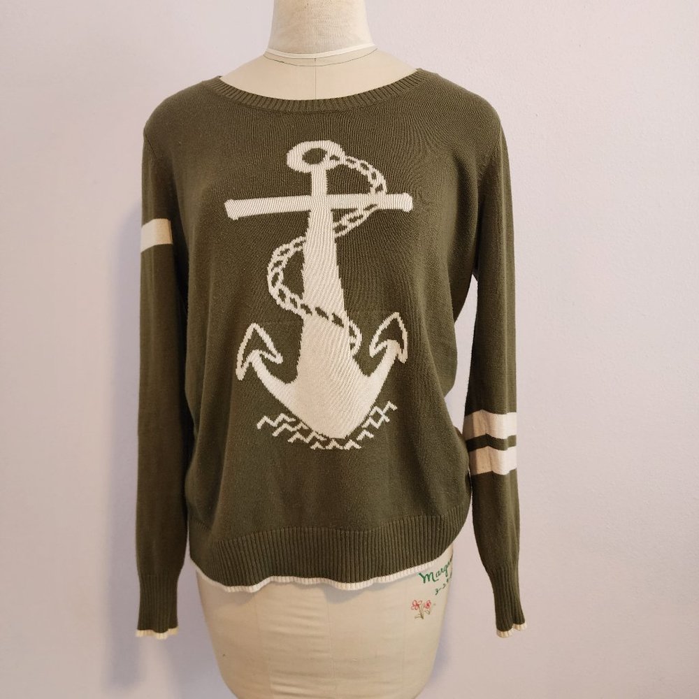 Volcom women's green and cream anchor sweater, size XL (Juniors)